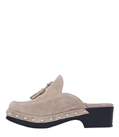 L'Amour Des Pieds Gracen Suede Studded Tassel Clogs