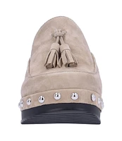 L'Amour Des Pieds Gracen Suede Studded Tassel Clogs