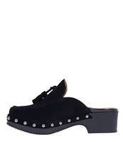 L'Amour Des Pieds Gracen Suede Studded Tassel Clogs