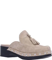 L'Amour Des Pieds Gracen Suede Studded Tassel Clogs