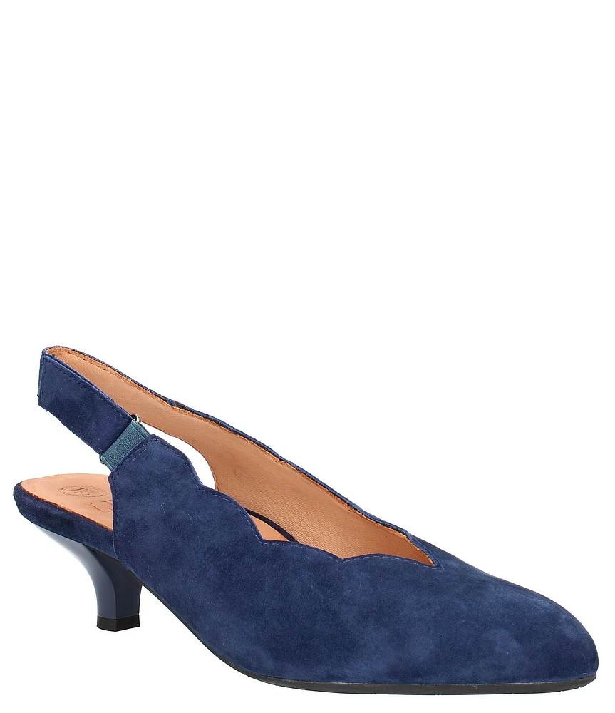 L'Amour Des Pieds Hulda Suede Scalloped Slingback Pumps