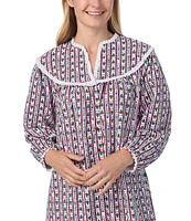 Lanz of Salzburg Allover Print Cotton Flannel Eyelet Lace V-Neck Ballet Holiday Christmas Tree Nightgown