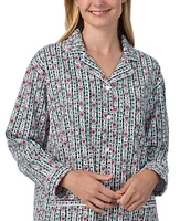 Lanz of Salzburg Allover Printed Cotton Flannel Long Sleeve Notch Collar Holiday Heart Print Pajama Set