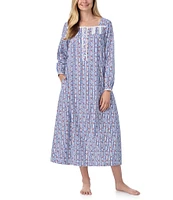 Lanz Of Salzburg Long Sleeve Square Neck Flannel Holiday Heart Print Nightgown