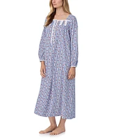 Lanz Of Salzburg Long Sleeve Square Neck Flannel Holiday Heart Print Nightgown