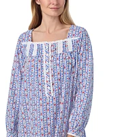 Lanz Of Salzburg Long Sleeve Square Neck Flannel Holiday Heart Print Nightgown