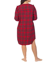 Lanz of Salzburg Plaid Print Cotton Flannel Long Sleeve Ruffled Short Nightgown