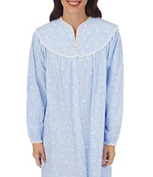 Lanz of Salzburg Printed Cotton Flannel Eyelet Lace V-Neck Ballet Nightgown