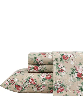 Laura Ashley 200-Thread Count Ashfield Floral Printed Pattern Cotton Percale Sheet Set