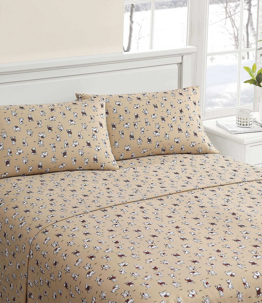 Laura Ashley Holiday Scottie Printed Cotton Flannel Sheet Set