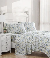 Laura Ashley Meadow Floral Blue 300-Thread Count Cotton Sateen Sheet Set