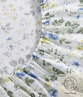 Laura Ashley Meadow Floral Blue 300-Thread Count Cotton Sateen Sheet Set