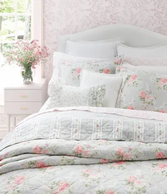 Laura Ashley Melany Pink Cotton Reversible Quilt Mini Set