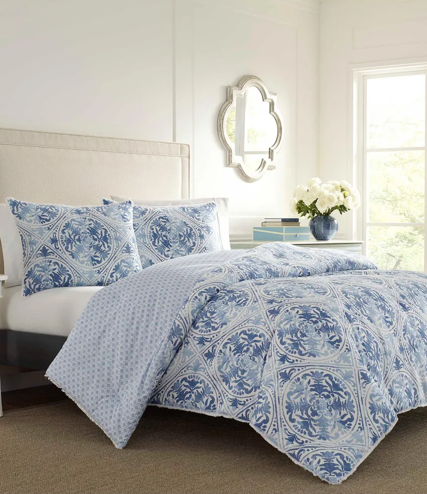 Laura Ashley Mila Watercolor Tile Pattern Comforter Mini Set