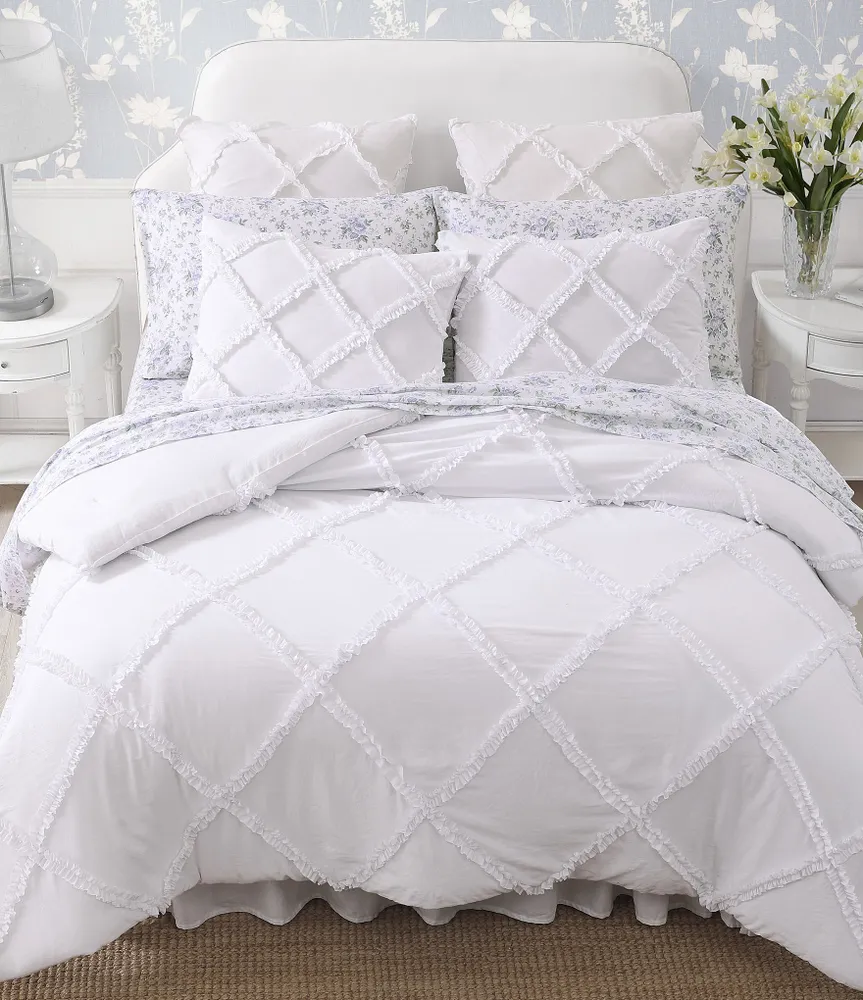 Laura Ashley Norah Solid Microfiber White Comforter Mini Set