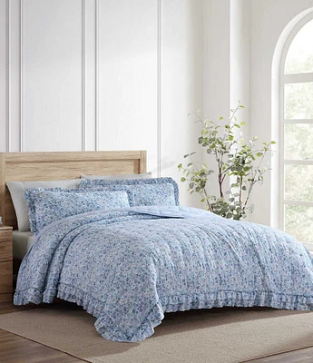 Laura Ashley Quartet Cashmere Blue Microfiber Quilt Mini Set