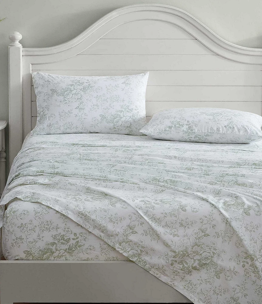 Laura Ashley Toile Delight Green Cotton Percale Sheet Set