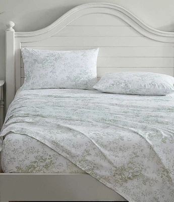 Laura Ashley Toile Delight Green Cotton Percale Sheet Set