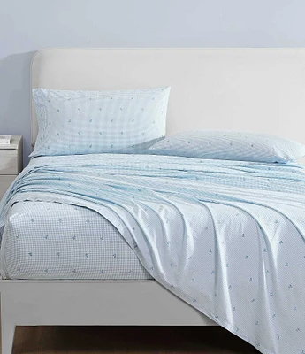 Laura Ashley Turtle Gingham Printed Cotton Percale Sheet Set