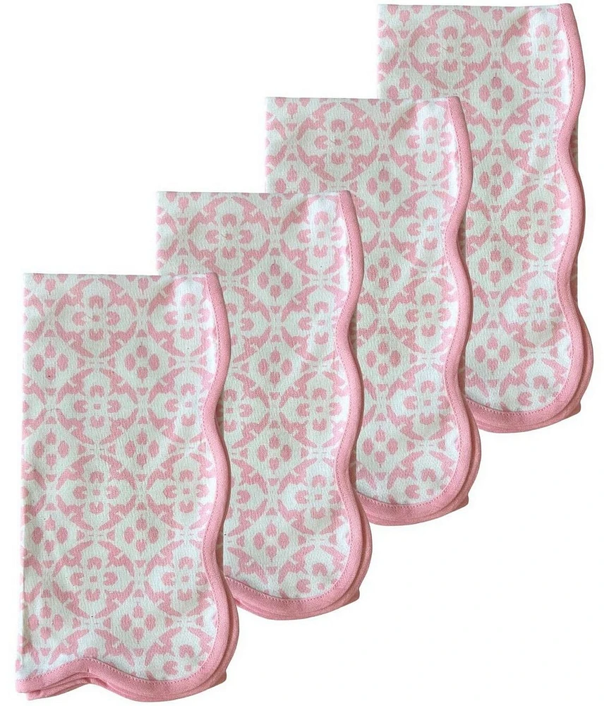Laura Park Porto Tiles Blush Scalloped Dinner Napkin, Set of 4