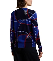 Lauren Ralph Cotton Blend Rope Print Crew Neck Long Sleeve Sweater