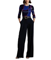 Lauren Ralph Cotton Blend Rope Print Crew Neck Long Sleeve Sweater