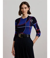 Lauren Ralph Cotton Blend Rope Print Crew Neck Long Sleeve Sweater
