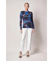 Lauren Ralph Cotton Blend Rope Print Crew Neck Long Sleeve Sweater