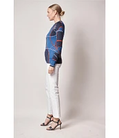 Lauren Ralph Cotton Blend Rope Print Crew Neck Long Sleeve Sweater