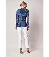 Lauren Ralph Cotton Blend Rope Print Crew Neck Long Sleeve Sweater