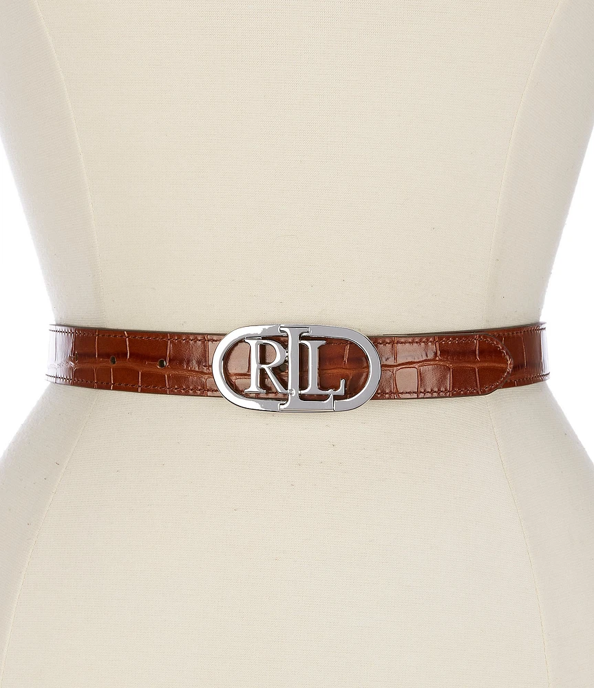 Lauren Ralph Lauren 1#double; Logo Reversible Croco Embossed Skinny Leather Belt