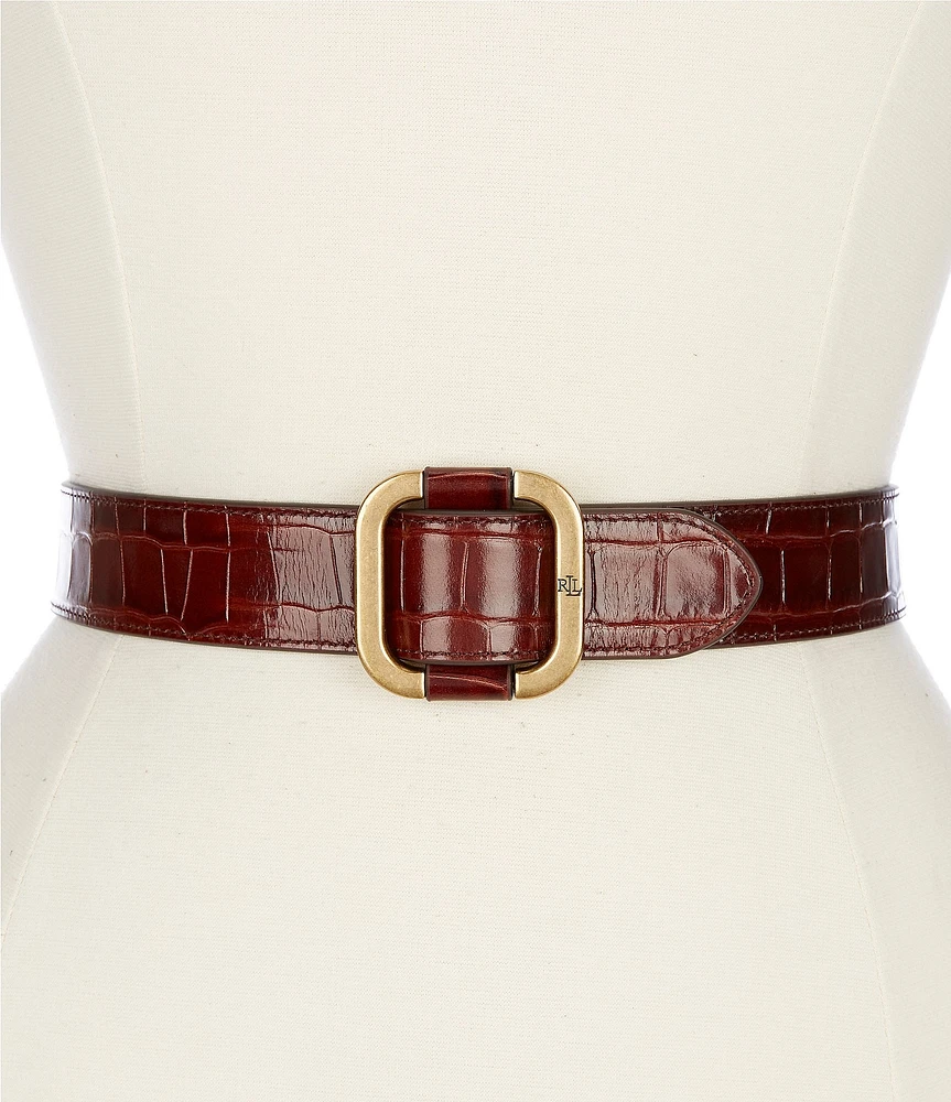 Lauren Ralph Lauren 1.75#double; Slide-Buckle Croc-Embossed Leather Belt