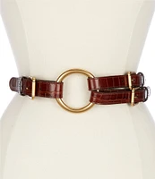 Lauren Ralph Lauren 2#double; Tri-Strap O-Ring Crocodile-Embossed Leather Belt