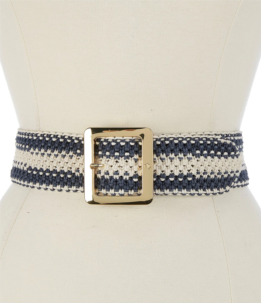 Lauren Ralph Lauren 2#double; Wide Striped Woven Belt