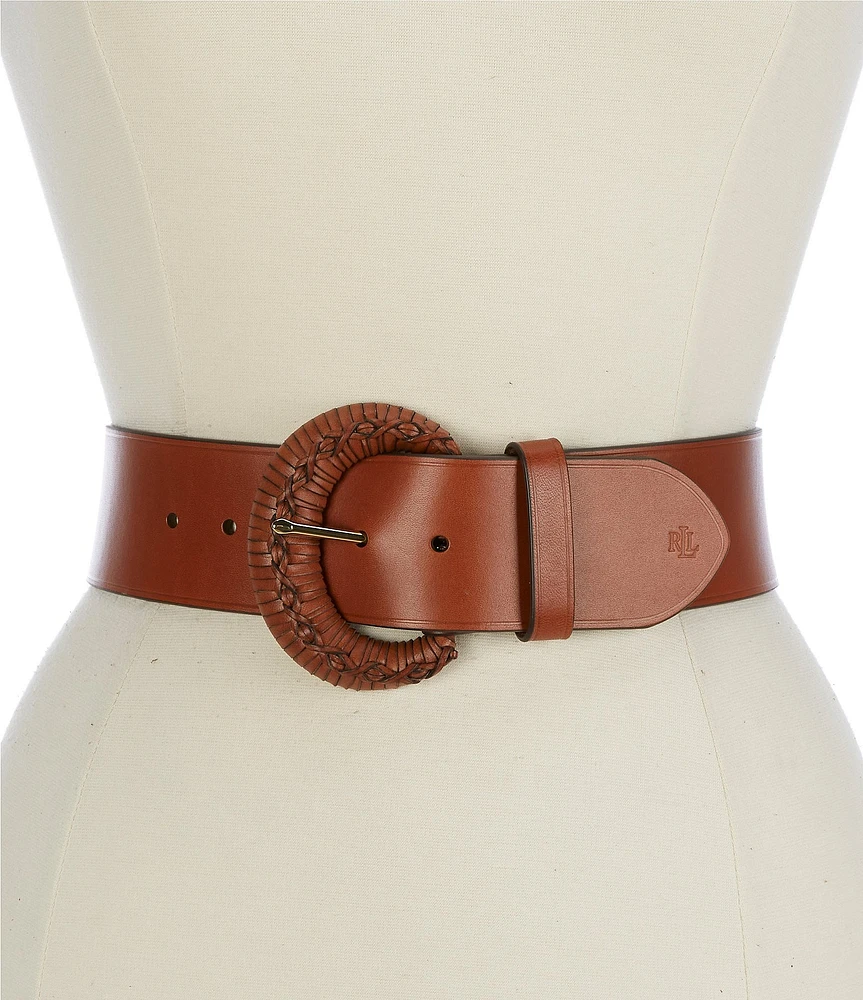 Lauren Ralph Lauren 2.25#double; Crescent Buckle Wide Leather Belt