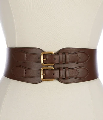 Lauren Ralph Lauren 2.75#double; Double-Buckle Wide Vachetta Leather Belt