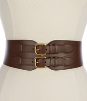 Lauren Ralph Lauren 2.75#double; Double-Buckle Wide Vachetta Leather Belt