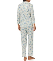 Lauren Ralph Lauren 3/4 Sleeve Notch Collar Jersey Knit Floral Pajama Set