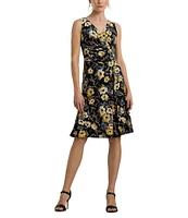 Lauren Ralph Lauren Afara Floral Jersey Surplice V-Neck Sleeveless Wrap Front Midi Dress