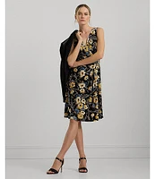 Lauren Ralph Lauren Afara Floral Jersey Surplice V-Neck Sleeveless Wrap Front Midi Dress