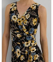 Lauren Ralph Lauren Afara Floral Jersey Surplice V-Neck Sleeveless Wrap Front Midi Dress