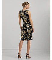 Lauren Ralph Lauren Afara Floral Jersey Surplice V-Neck Sleeveless Wrap Front Midi Dress