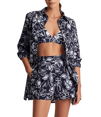 Lauren Ralph Lauren Allora Floral Cotton Voile Button Front Shirt & Pull-On Short Swim Cover-Up