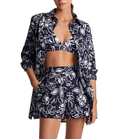 Lauren Ralph Lauren Allora Floral Cotton Voile Button Front Shirt & Pull-On Short Swim Cover-Up