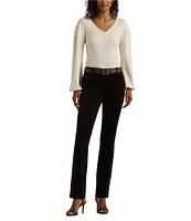 Lauren Ralph Lauren V-Neck Voluminous Blouson Sleeve Slim-Fit Sweater