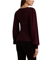 Lauren Ralph Lauren V-Neck Voluminous Blouson Sleeve Slim-Fit Sweater