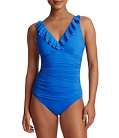 Lauren Ralph Lauren Beach Club Solids Underwire Ruffle Surplice V-Neck One Piece Swimsuit