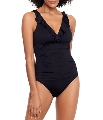 Lauren Ralph Lauren Beach Club Solids Underwire Ruffle Surplice V-Neck One Piece Swimsuit