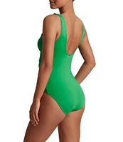 Lauren Ralph Lauren Beach Club Solids Underwire Ruffle Surplice V-Neck One Piece Swimsuit