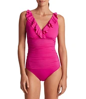 Lauren Ralph Lauren Beach Club Solids Underwire Ruffle Surplice V-Neck One Piece Swimsuit